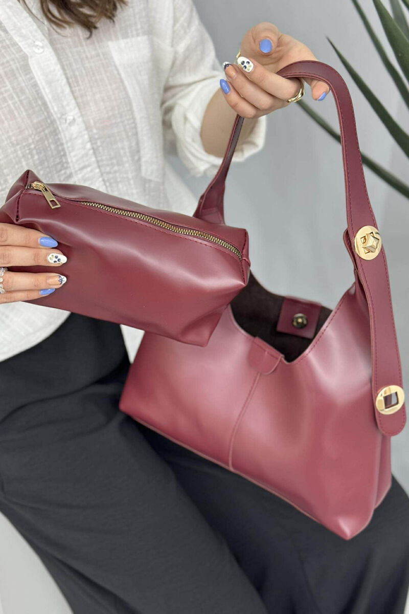 ÇANTË LËKURE E THJESHTË PËR FEMRA NË NGJYRËN VISHNJË - 4