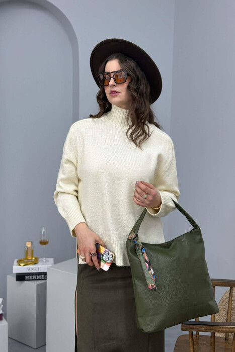 ÇANTE LEKURE ME DETAJIN E SHALLIT PER FEMRA NE NGJYRE JESHILE - 3