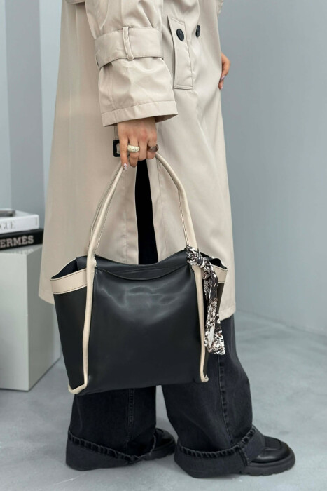 ÇANTE LEKURE ME DETAJIN E SHALLIT PER FEMRA NE NGJYRE TE ZEZE ME KREM - 4