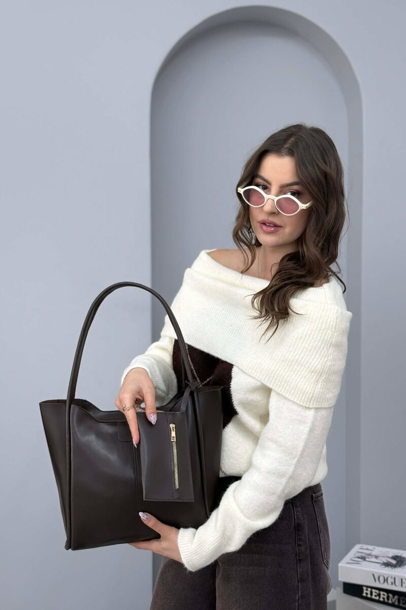 ÇANTE LEKURE ME ZINXHIR PER FEMRA NE NGJYRE KAFE TE ERRET - 3