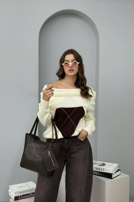 ÇANTE LEKURE ME ZINXHIR PER FEMRA NE NGJYRE KAFE TE ERRET - 5