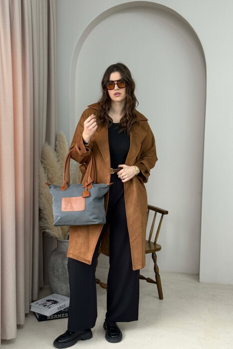 ÇANTE NJE NGJYRESHE ME ZINXHIR PER FEMRA NE NGJYRE GRI ME KAFE - 6