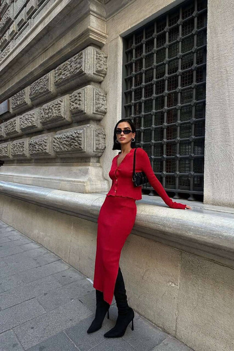 CARDIGAN +TANK+SKIRT ONE COLOR WOMAN SET RED/E KUQE - 2
