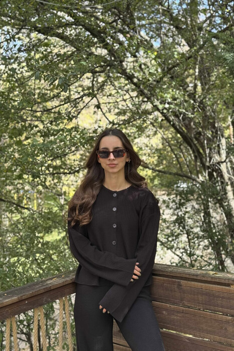 CARDIGAN+TROUSERS ONE COLOR SIMPLE WOMEN SET BLACK/ E ZEZE - 2