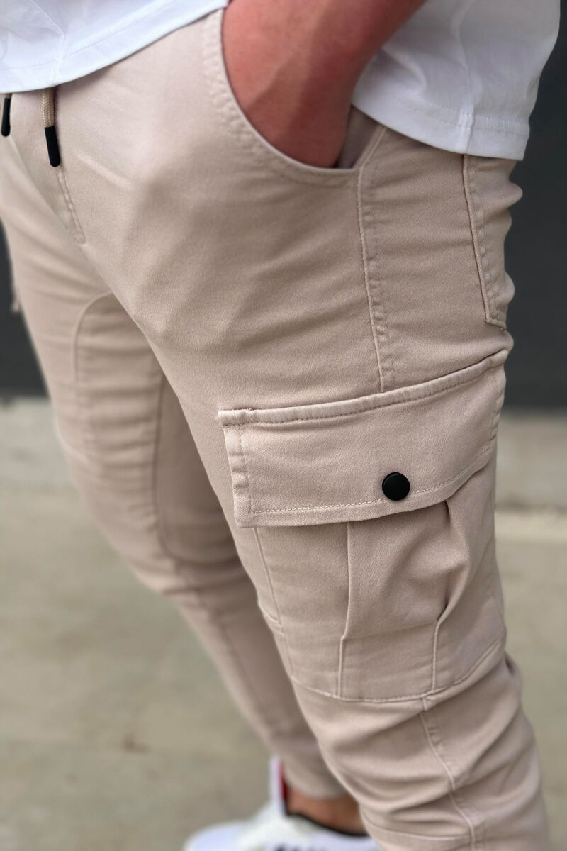 CARGO ONE COLOR POCKET MEN CARGO PANTS BEIGE/BEZHE - 4