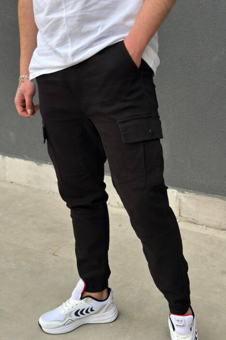 CARGO ONE COLOR POCKET MEN CARGO PANTS BLACK/ E ZEZE - 3