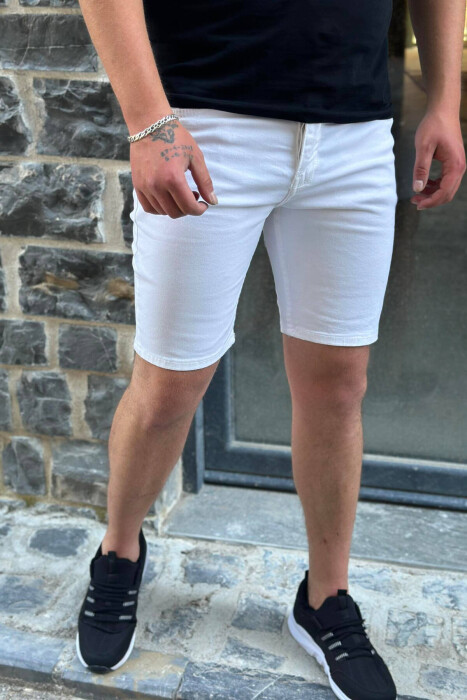 CASUAL ONE COLOR MEN SHORT PANTS WHITE-E BARDHE - KLAUDIO FASHION