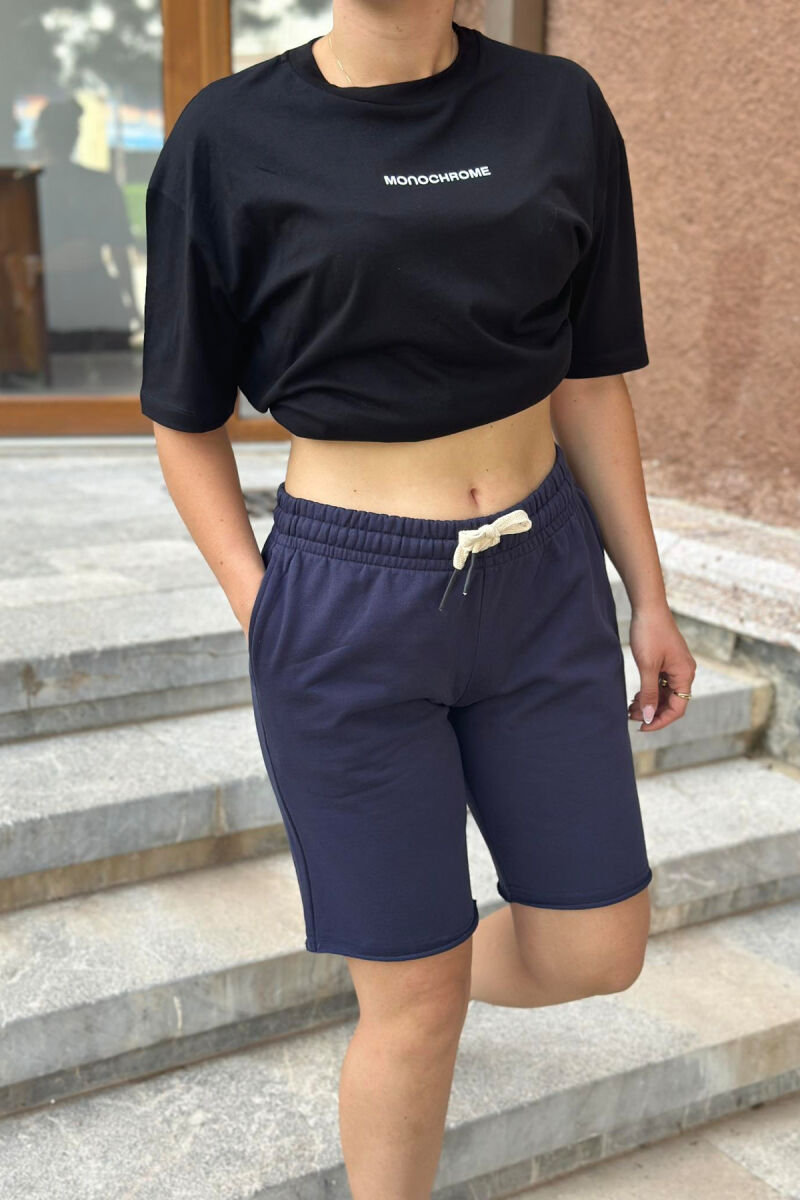 CASUAL ONE COLOR WOMAN SHORTS DARK BLUE/BEE - 3