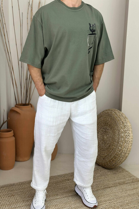 CAT IMAGE SIMPLE MEN T-SHIRT GREEN/JESHILE - 1