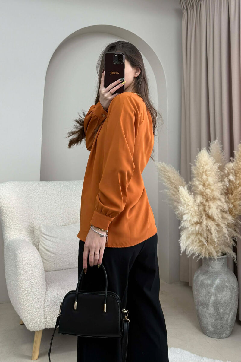 CHAIN DETAIL LACING ONE COLOR WOMEN SHIRT BRICK/TULLE - 3