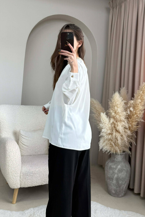 CHAIN DETAIL LACING ONE COLOR WOMEN SHIRT WHITE-E BARDHE - 4