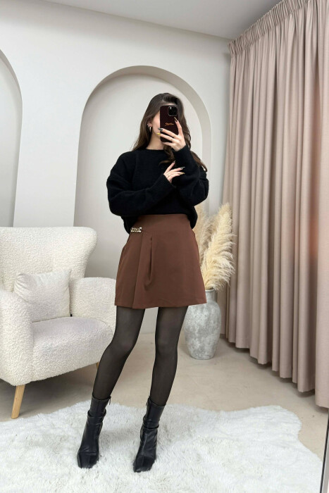 CHAIN DETAIL ONE COLOR WOMEN SKORT BROWN/KAFE - 2