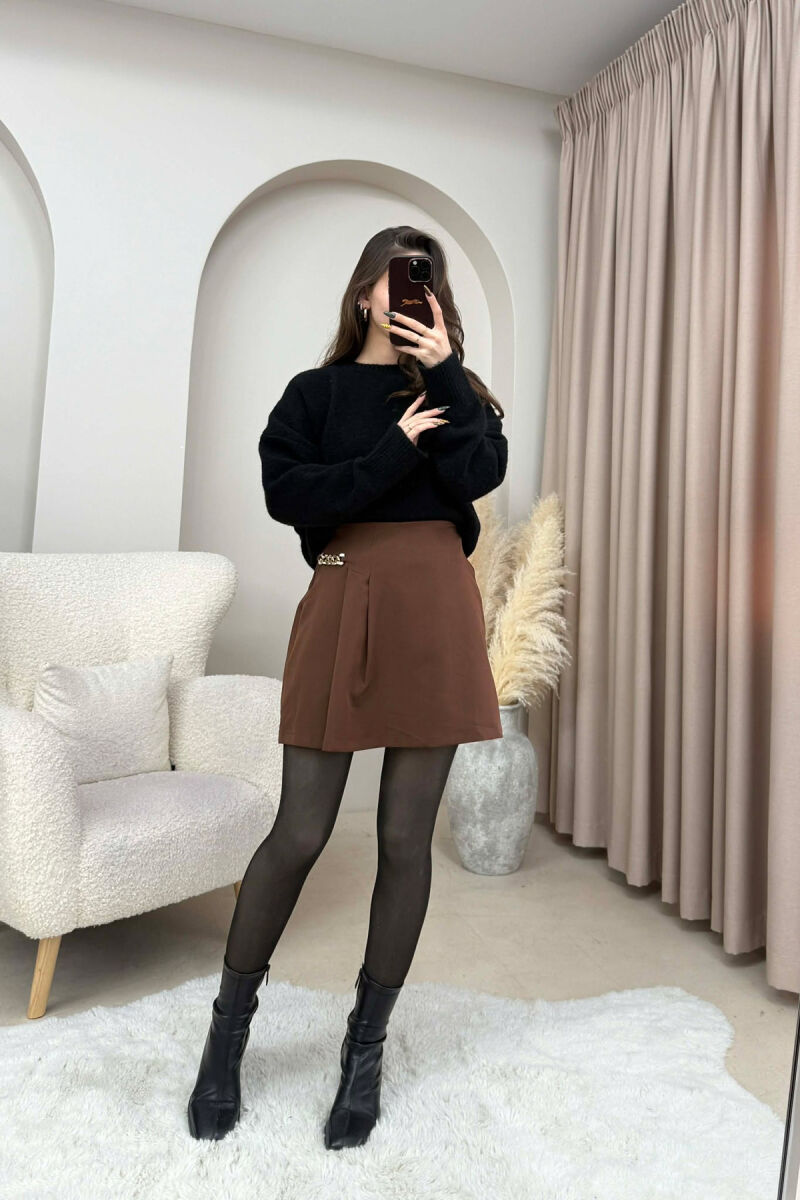 CHAIN DETAIL ONE COLOR WOMEN SKORT BROWN/KAFE - 2