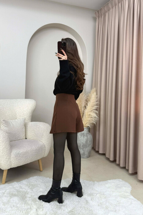 CHAIN DETAIL ONE COLOR WOMEN SKORT BROWN/KAFE - 4