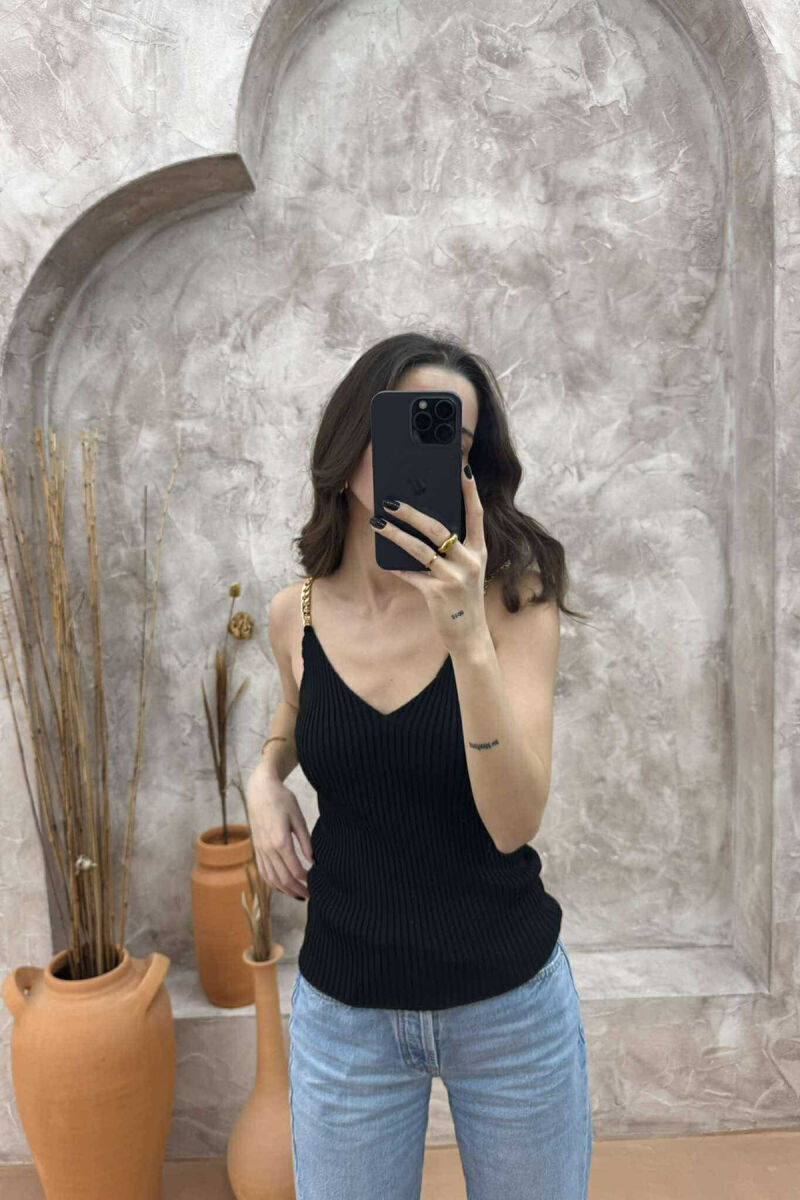 CHAIN DETAIL ONE COLOR WOMEN TANK TOP BLACK/ E ZEZE - 2