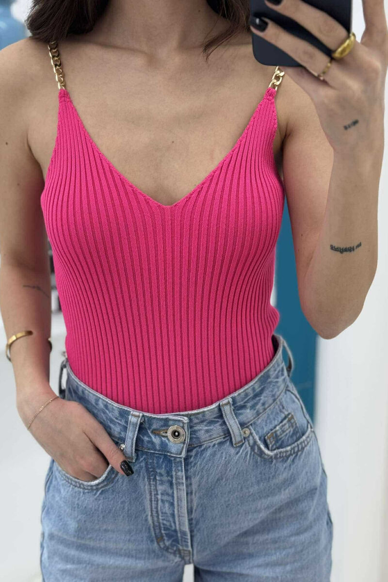 CHAIN DETAIL ONE COLOR WOMEN TANK TOP FUCHSIA/CIKLAMI - 2