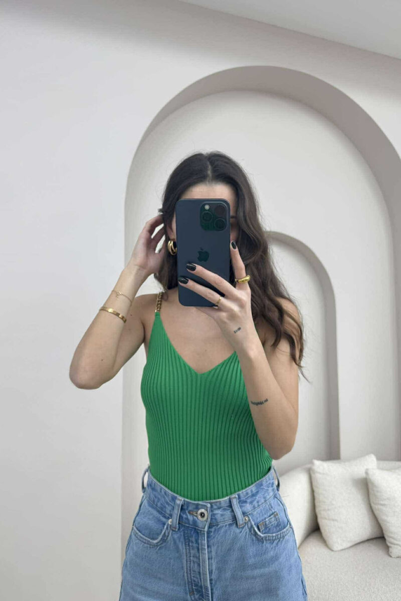 CHAIN DETAIL ONE COLOR WOMEN TANK TOP GREEN/JESHILE - 2