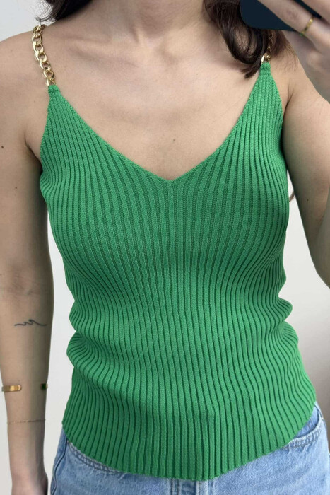 CHAIN DETAIL ONE COLOR WOMEN TANK TOP GREEN/JESHILE - 4