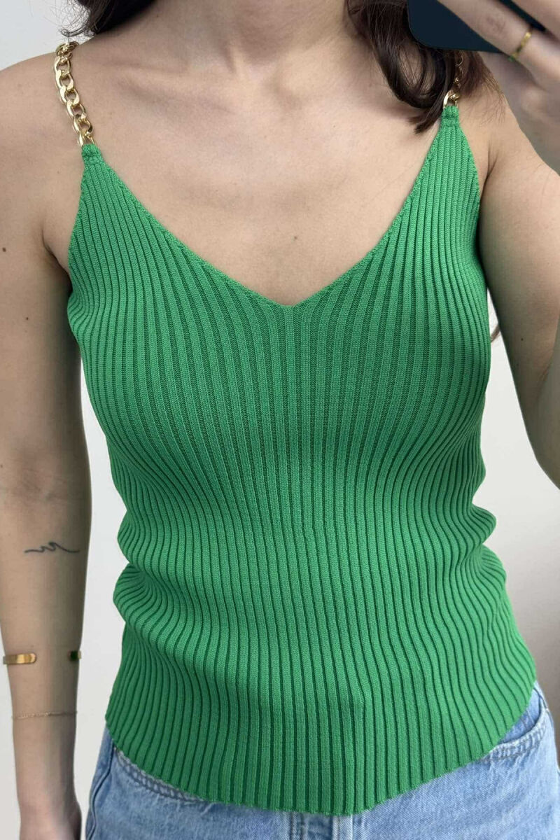 CHAIN DETAIL ONE COLOR WOMEN TANK TOP GREEN/JESHILE - 4