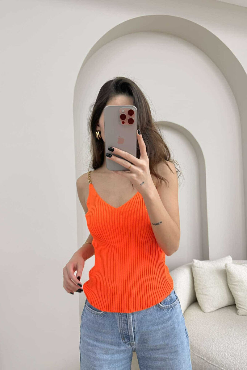 CHAIN DETAIL ONE COLOR WOMEN TANK TOP ORANGE/PORTOKALLI - 2