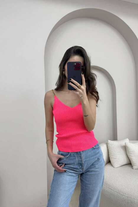 CHAIN DETAIL ONE COLOR WOMEN TANK TOP PINK/ROZE 