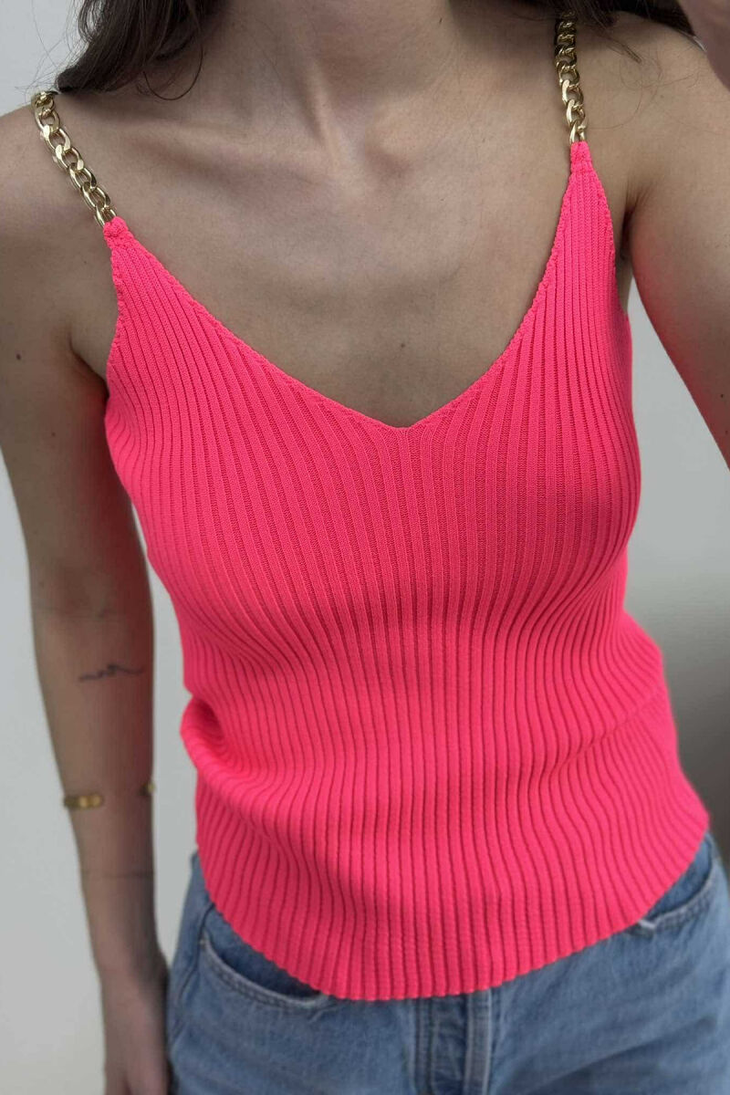 CHAIN DETAIL ONE COLOR WOMEN TANK TOP PINK/ROZE - 3