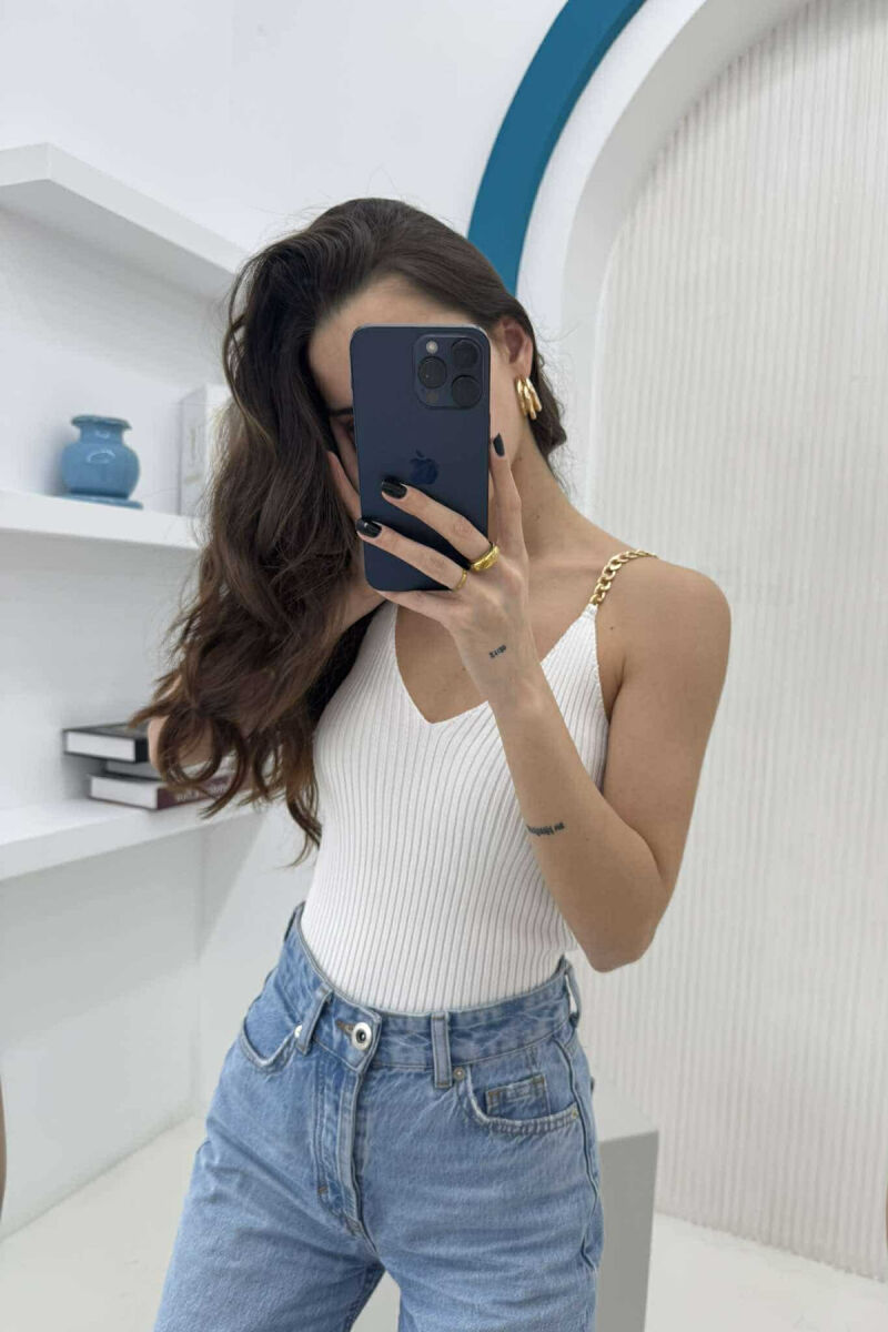 CHAIN DETAIL ONE COLOR WOMEN TANK TOP WHITE-E BARDHE - 2