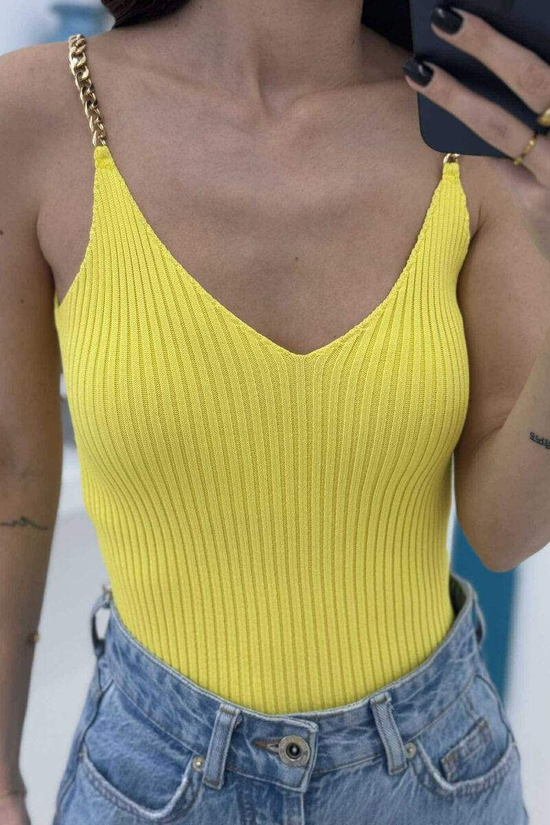 CHAIN DETAIL ONE COLOR WOMEN TANK TOP YELLOW/E VERDHE - 2