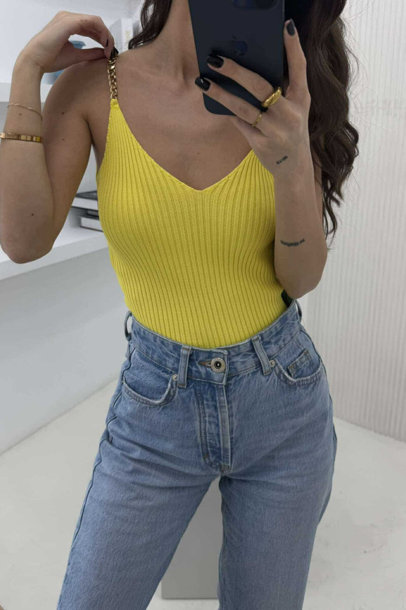 CHAIN DETAIL ONE COLOR WOMEN TANK TOP YELLOW/E VERDHE - 3