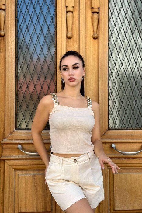 CHAIN DETAIL WOMEN TANK TOP BEIGE/BEZHE 