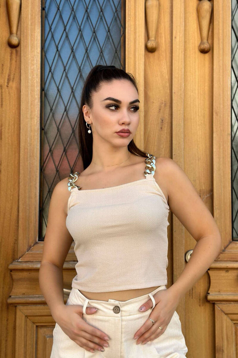 CHAIN DETAIL WOMEN TANK TOP BEIGE/BEZHE - 3