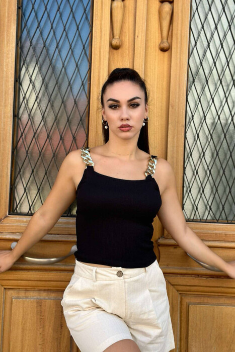 CHAIN DETAIL WOMEN TANK TOP BLACK/ E ZEZE 