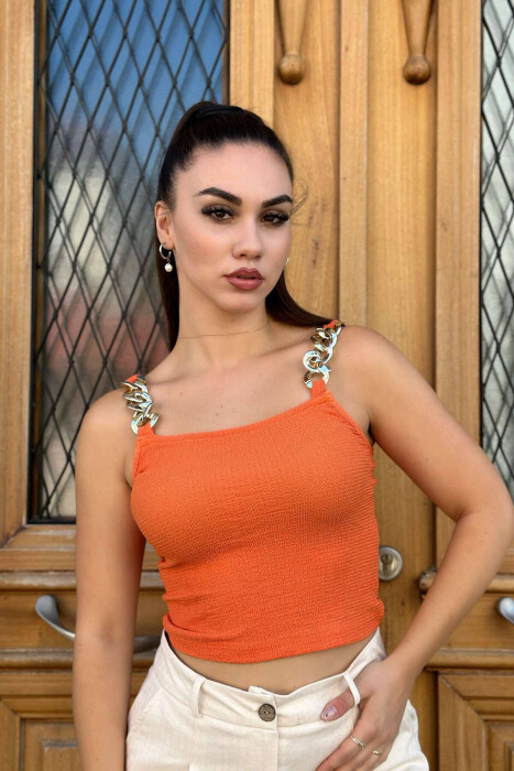 CHAIN DETAIL WOMEN TANK TOP ORANGE/PORTOKALLI 
