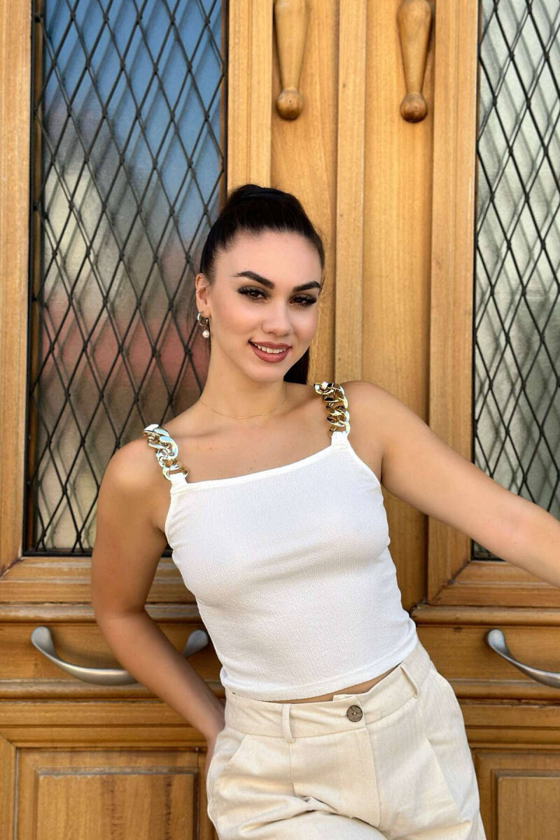 CHAIN DETAIL WOMEN TANK TOP WHITE-E BARDHE - 1