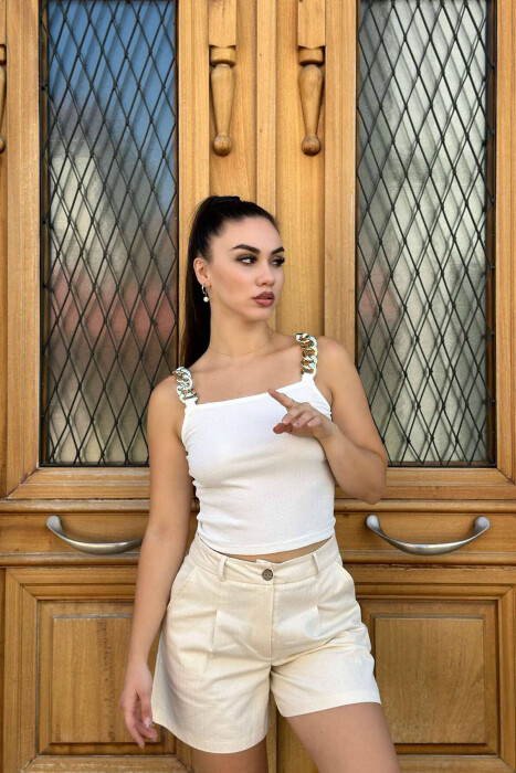 CHAIN DETAIL WOMEN TANK TOP WHITE-E BARDHE - 2
