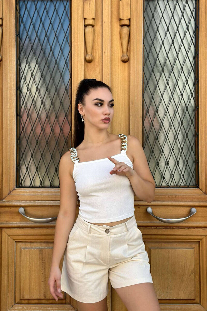 CHAIN DETAIL WOMEN TANK TOP WHITE-E BARDHE - 2