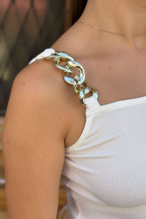 CHAIN DETAIL WOMEN TANK TOP WHITE-E BARDHE - 3