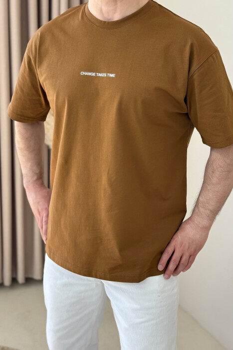 CHANGE TAKES TIME WRITTING MEN T-SHIRT BROWN/KAFE - 1