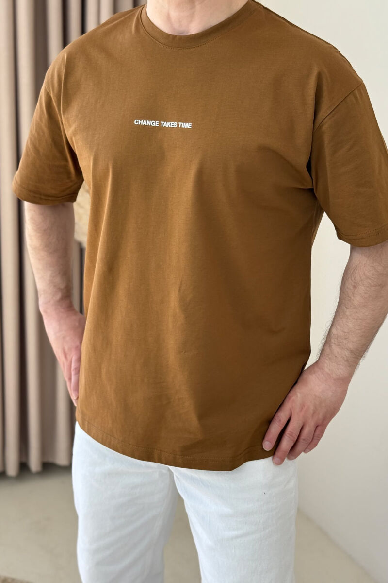 CHANGE TAKES TIME WRITTING MEN T-SHIRT BROWN/KAFE - 1