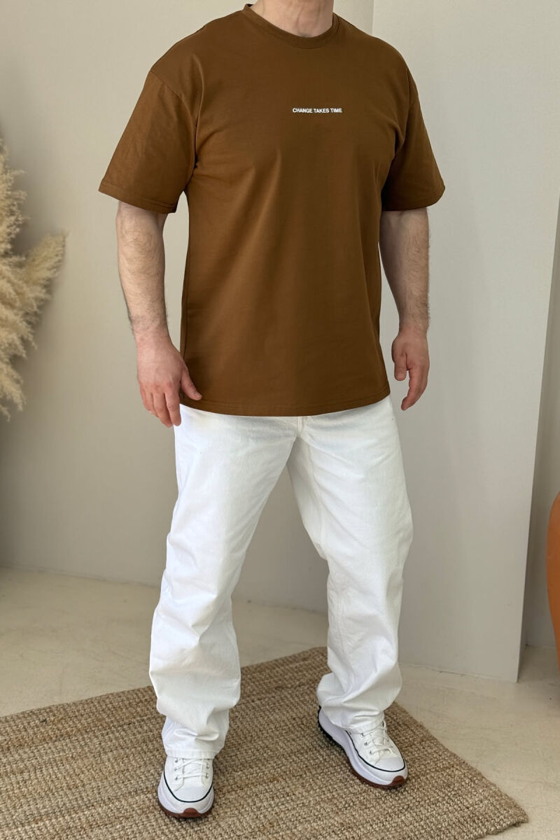 CHANGE TAKES TIME WRITTING MEN T-SHIRT BROWN/KAFE - 2