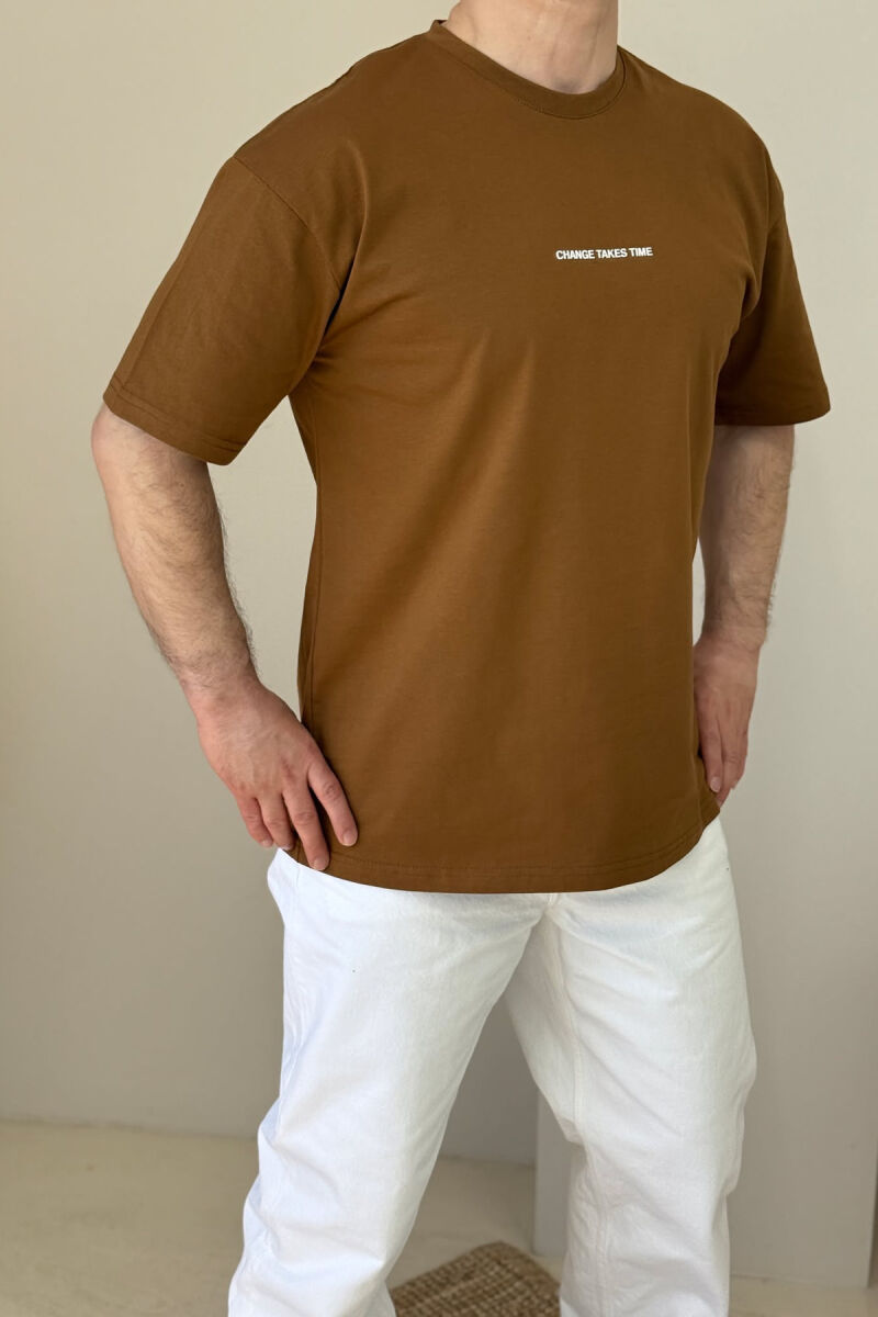 CHANGE TAKES TIME WRITTING MEN T-SHIRT BROWN/KAFE - 3