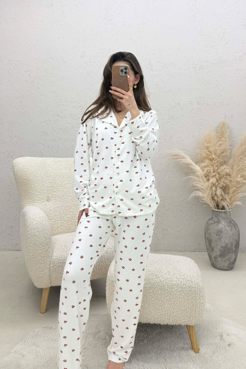CHERRY DESIGN SHIRT+TROUSERS WOMEN PYJAMAS WHITE-E BARDHE - 1