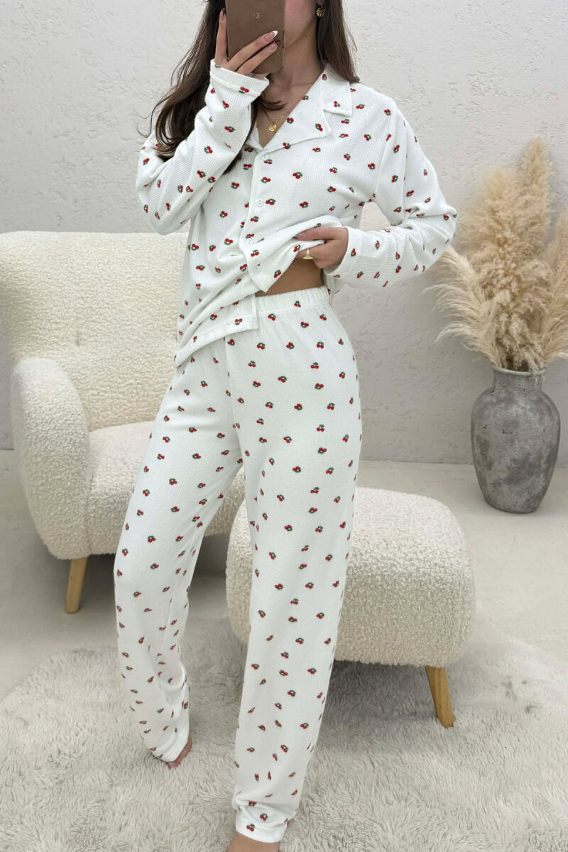 CHERRY DESIGN SHIRT+TROUSERS WOMEN PYJAMAS WHITE-E BARDHE - 3
