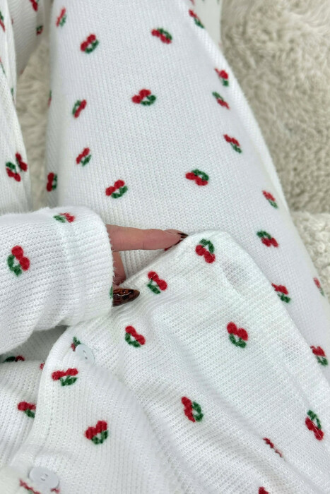 CHERRY DESIGN SHIRT+TROUSERS WOMEN PYJAMAS WHITE-E BARDHE - 4