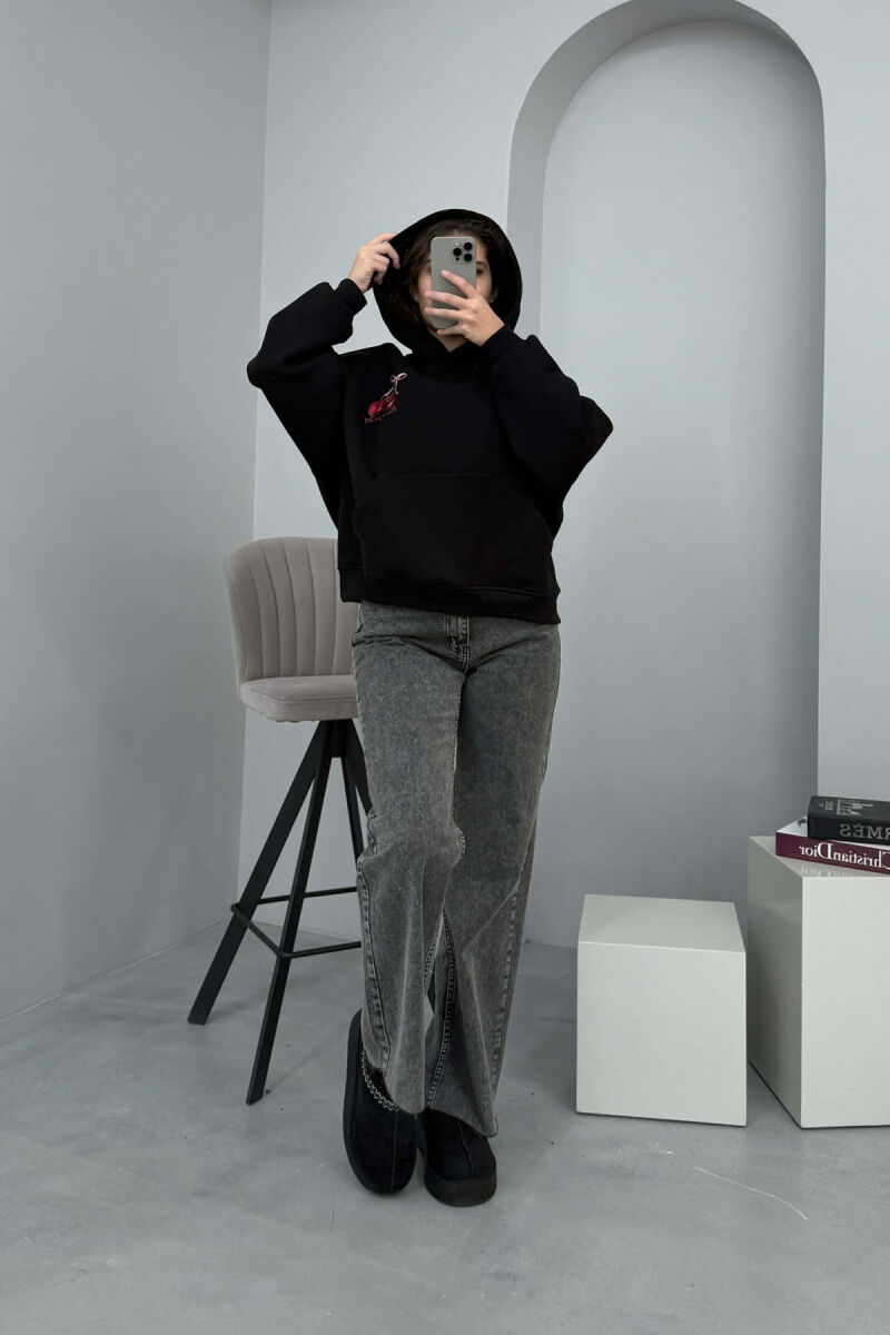 CHERRY LOGO FRONT& BACK DESIGN WOMEN HOODIE BLACK/ E ZEZE - 2