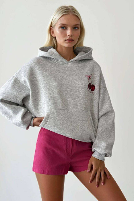 CHERRY LOGO FRONT& BACK DESIGN WOMEN HOODIE LIGHT GREY/GZ 