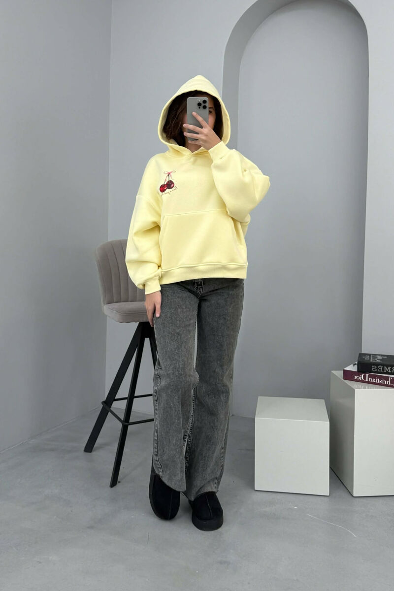 CHERRY LOGO FRONT& BACK DESIGN WOMEN HOODIE YELLOW/E VERDHE - 1