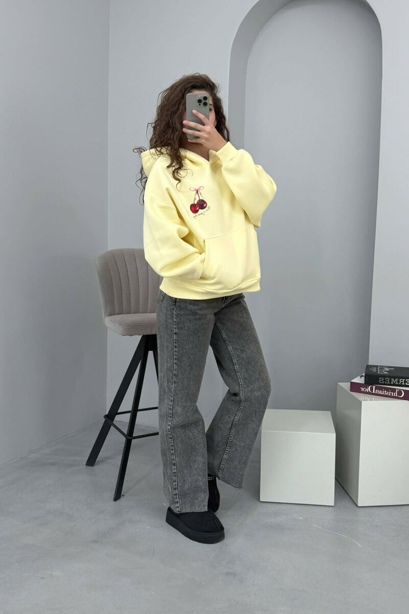 CHERRY LOGO FRONT& BACK DESIGN WOMEN HOODIE YELLOW/E VERDHE - 2