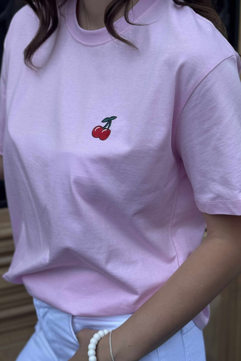 CHERRY LOGO ONE COLOR ROUND NECK WOMEN T-SHIRT PINK/ROZE - 4