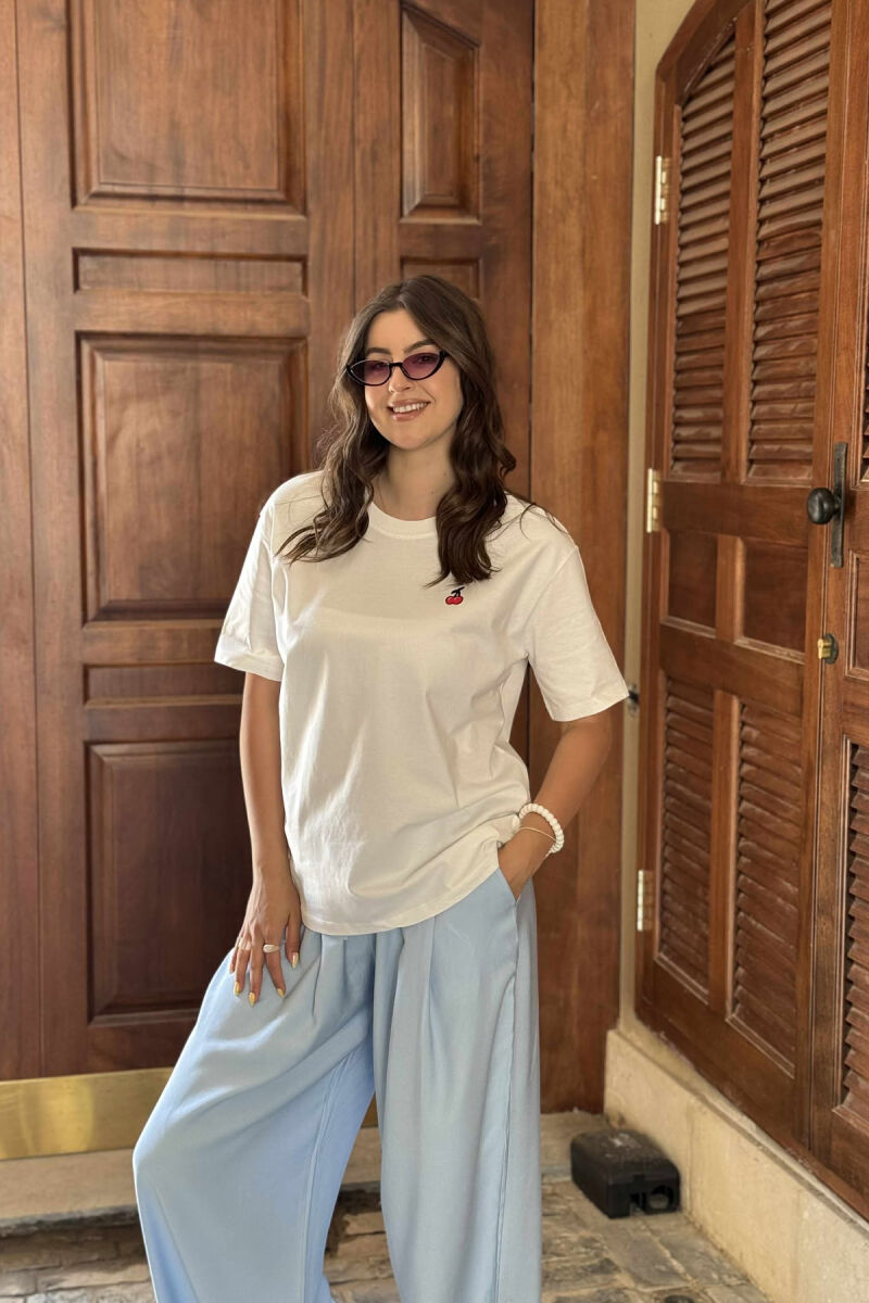 CHERRY LOGO ONE COLOR ROUND NECK WOMEN T-SHIRT WHITE-E BARDHE - 3